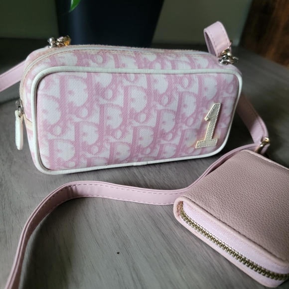 Authentic Dior Trotter Canvas Leather Pouch Pink - Picture 1 of 17